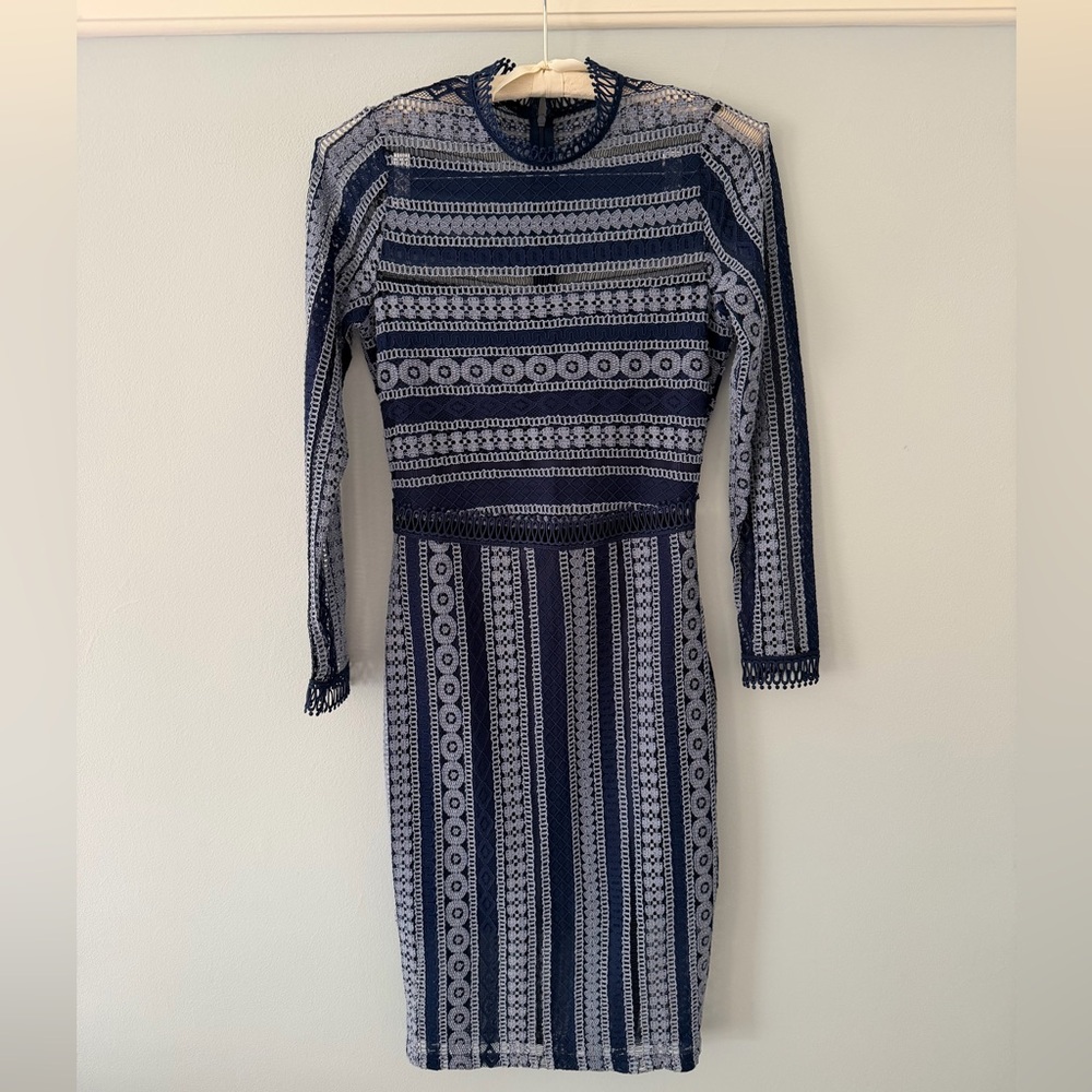 NWOT - Alexia Admor Navy Geometric Long Sleeve Dress (S)